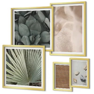 Wanddecoratie compositie met stenen, hout, stoffen en texturen