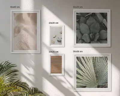 Wanddecoratie compositie met stenen, hout, stoffen en texturen