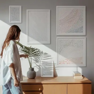 Moderne schilderijenset met heldere structuren en snaarpatronen