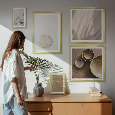Set van moderne schilderijen met minimalistische warme texturen