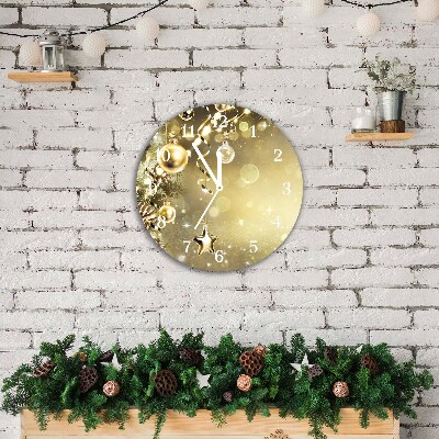 Wandklok Ronde Gouden kerstballen decoraties