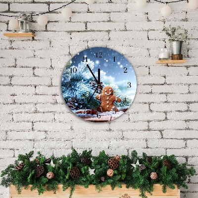 Wandklok Ronde Kerst peperkoek sneeuw kerstboom