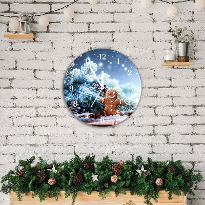 Wandklok Ronde Kerst peperkoek sneeuw kerstboom