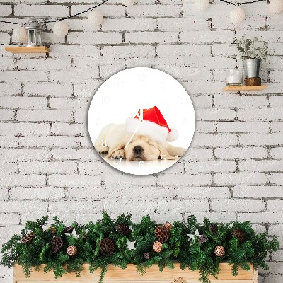 Wandklok Ronde Puppy Cap Santa Claus Winter