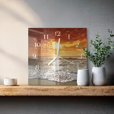 Vierkante glazen wandklok Strand zee