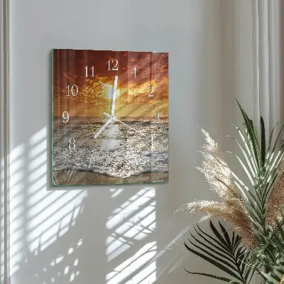 Vierkante glazen wandklok Strand zee