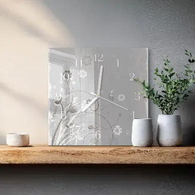 Vierkante glazen klok Bloemen