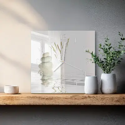 Vierkante glazen wandklok Stenen