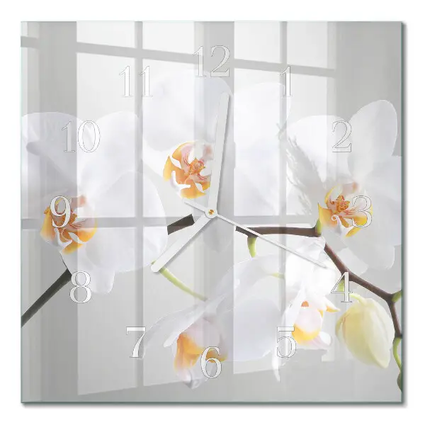 Vierkante glazen wandklok Orchidee
