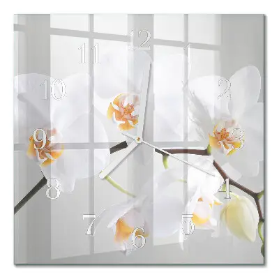 Vierkante glazen wandklok Orchidee