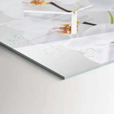 Vierkante glazen wandklok Orchidee