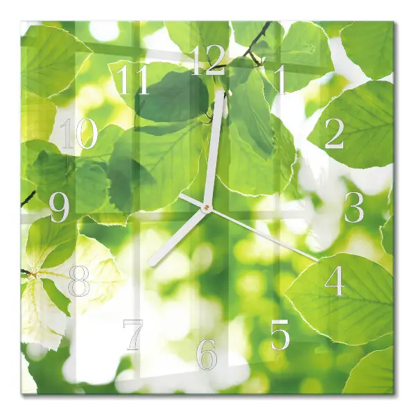 Moderne wandklok glas vierkant Bladeren