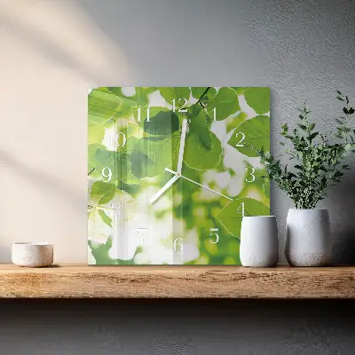 Moderne wandklok glas vierkant Bladeren