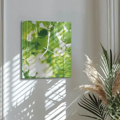 Moderne wandklok glas vierkant Bladeren