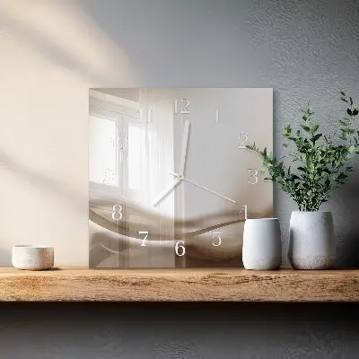 Vierkante glazen wandklok Abstracte lijnen