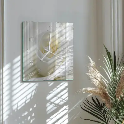 Vierkante glazen klok Witte roos