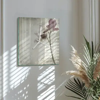 Vierkante glazen wandklok Vintage bloem