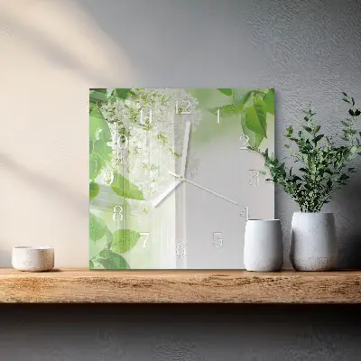 Vierkante glas klok Bladeren
