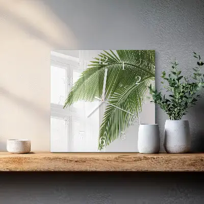 Vierkante glazen wandklok Palmbladeren