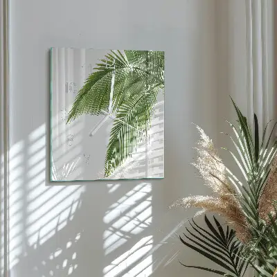 Vierkante glazen wandklok Palmbladeren