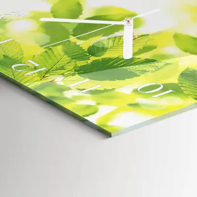 Vierkante glazen wandklok Bladeren