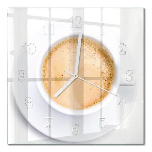 Vierkante glazen wandklok Een kopje koffie
