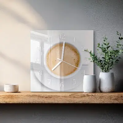 Vierkante glazen wandklok Een kopje koffie