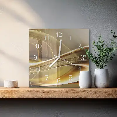 Vierkante glazen wandklok Abstracte lijnen