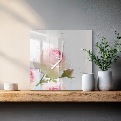 Moderne wandklok glas vierkant Roos