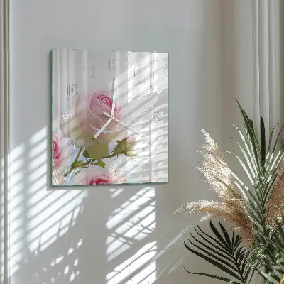 Moderne wandklok glas vierkant Roos