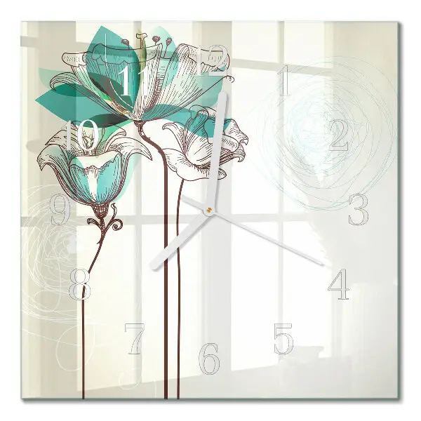 Vierkante glazen klok Vintage bloemen