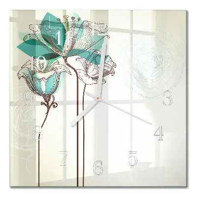 Vierkante glazen klok Vintage bloemen