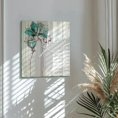 Vierkante glazen klok Vintage bloemen