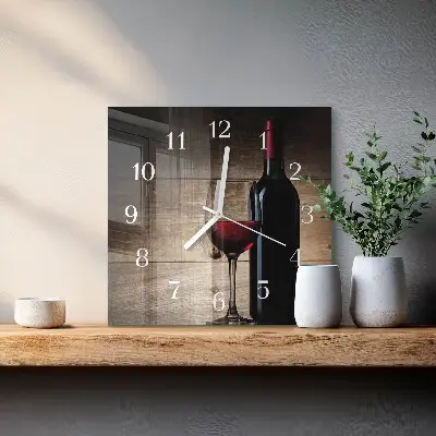 Vierkante glazen wandklok Wijn
