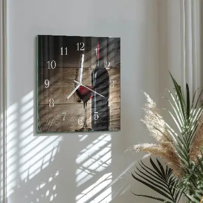 Vierkante glazen wandklok Wijn