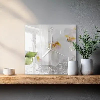Vierkante glazen klok Orchidee