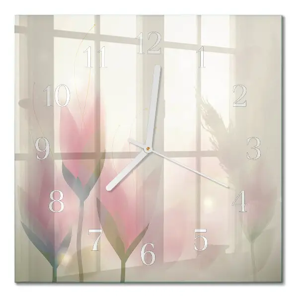 Vierkante glas klok Bloemen