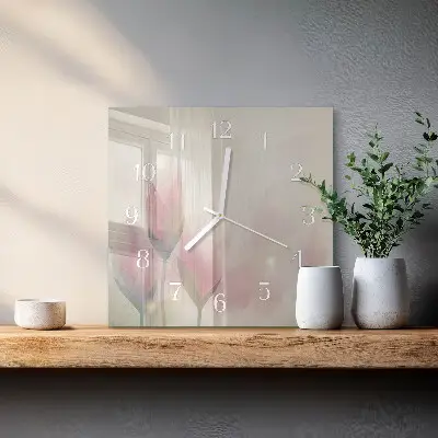 Vierkante glas klok Bloemen