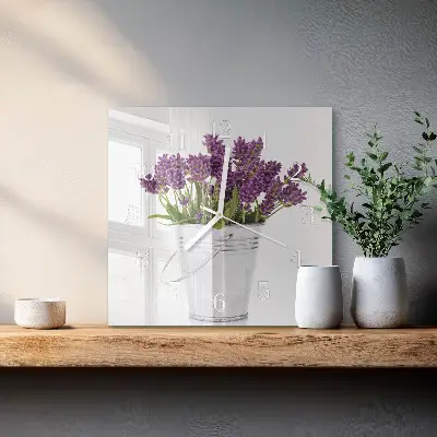 Vierkante glazen wandklok Lavendel