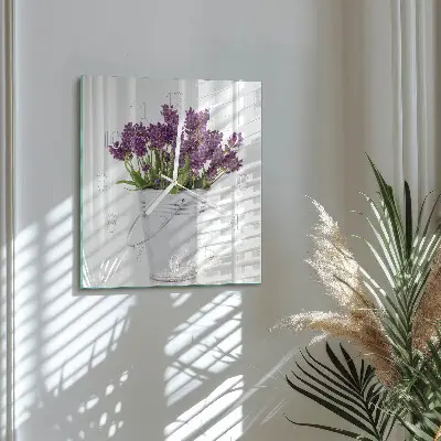 Vierkante glazen wandklok Lavendel