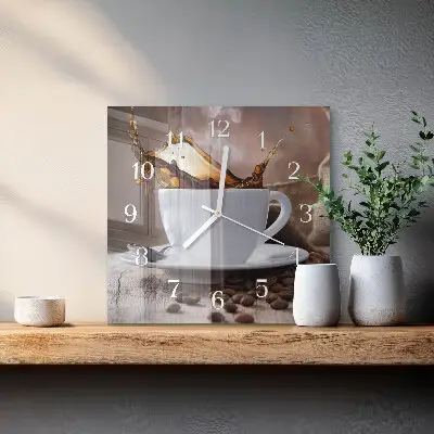 Moderne wandklok glas vierkant Koffie