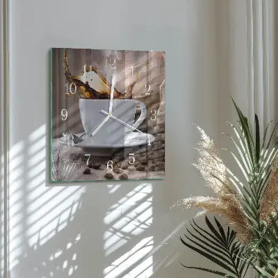 Moderne wandklok glas vierkant Koffie