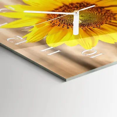 Vierkante glazen wandklok Zonnebloem