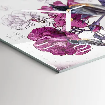 Vierkante glas klok Vogels en bloemen