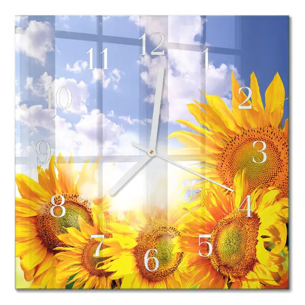 Vierkante glazen klok Zonnebloemen