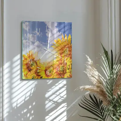 Vierkante glazen klok Zonnebloemen
