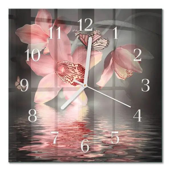 Decoratieve glazen klok vierkant Orchidee