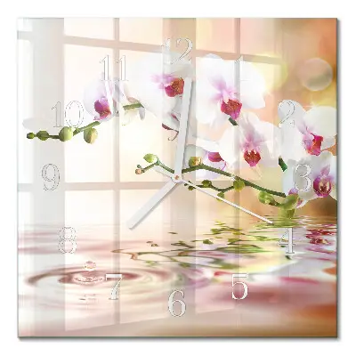 Moderne wandklok glas vierkant Orchidee