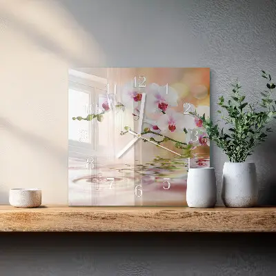 Moderne wandklok glas vierkant Orchidee