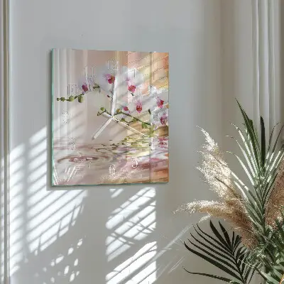 Moderne wandklok glas vierkant Orchidee